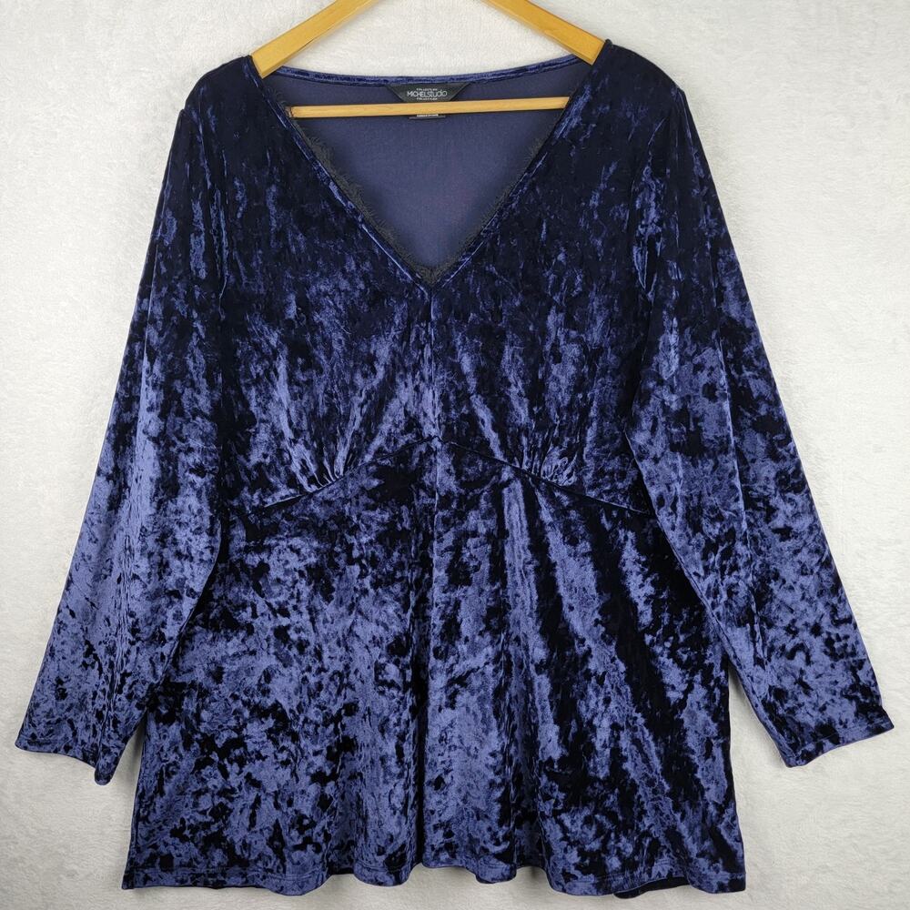 3X Boho Velvet Top Blue V Neck Long Sleeve Pullover Babydoll Goth Dark Romantic